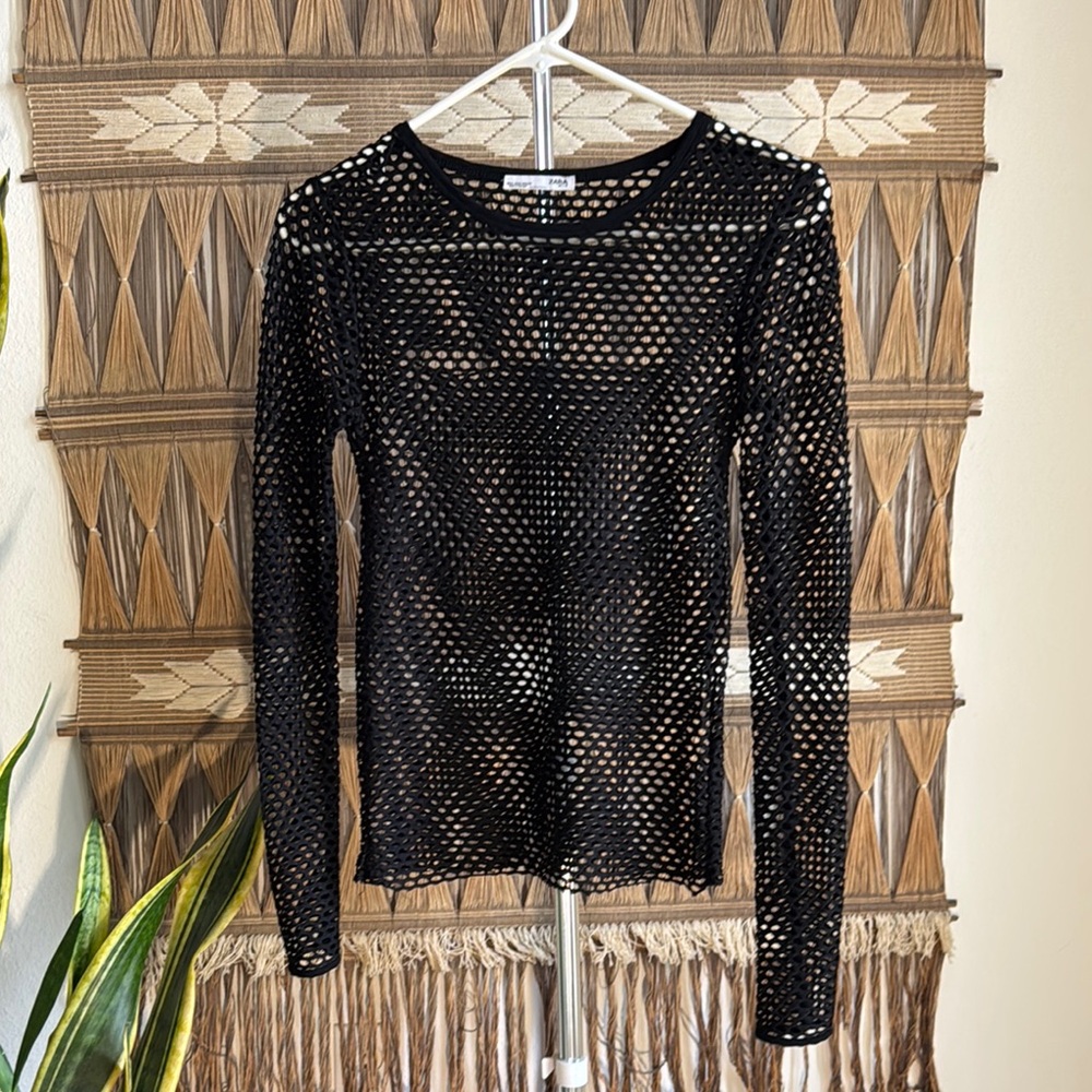 Black Mesh Long Sleeve Top